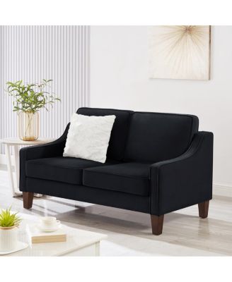 2-Seater Velvet Loveseat with Removable Covers and Wood Legs