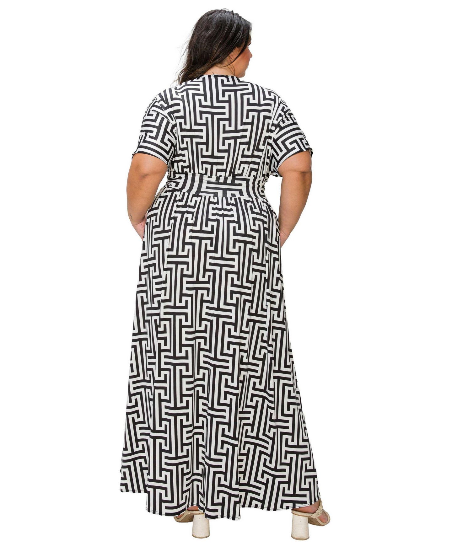 Женское платье L I V D Plus Size Katsia Empire Waist, цвет: Чёрная слоновая кость — фото 3
