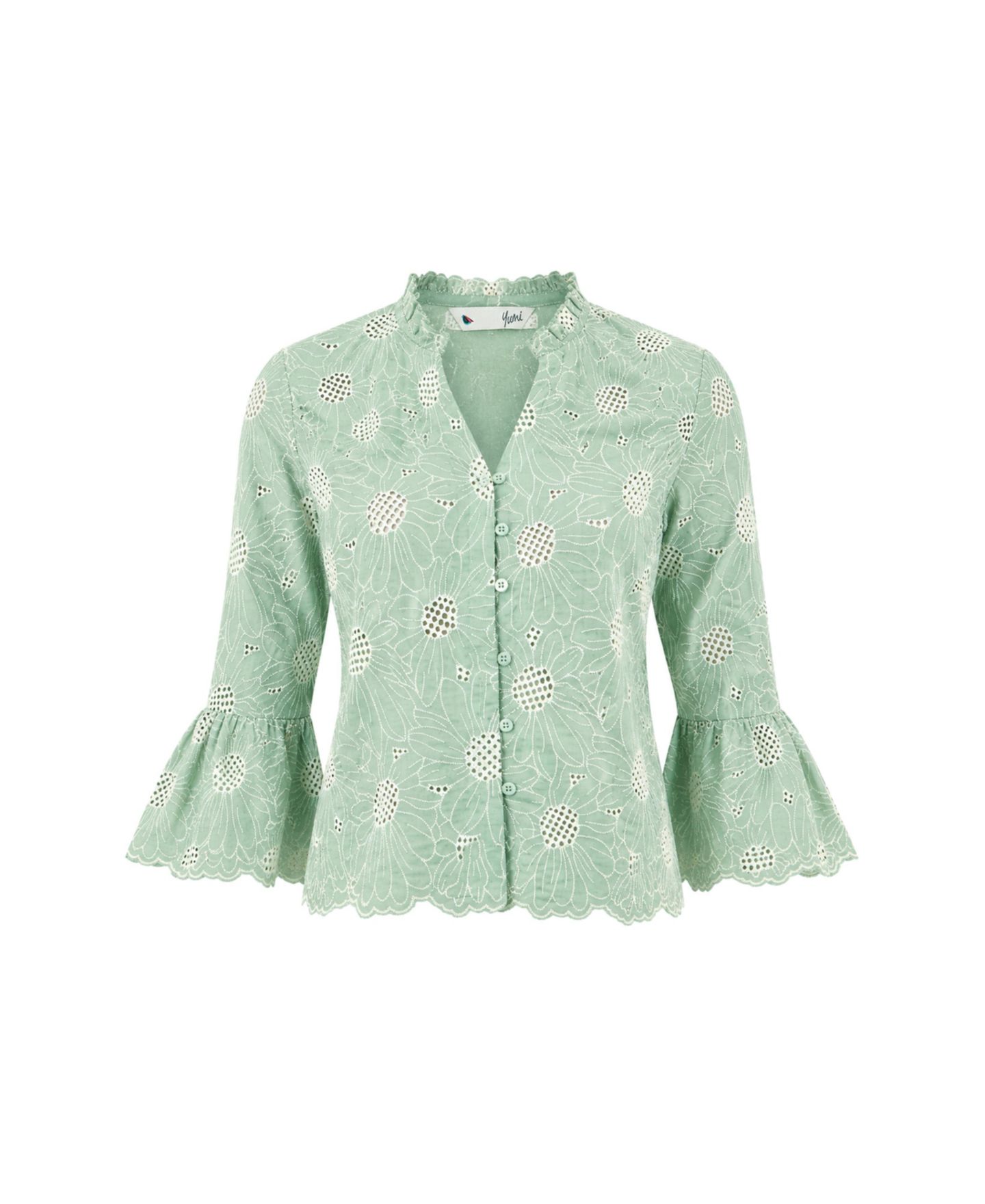 Женская рубашка Yumi 100% Cotton 3/4 Sleeve, цвет: Зелёный — фото 3