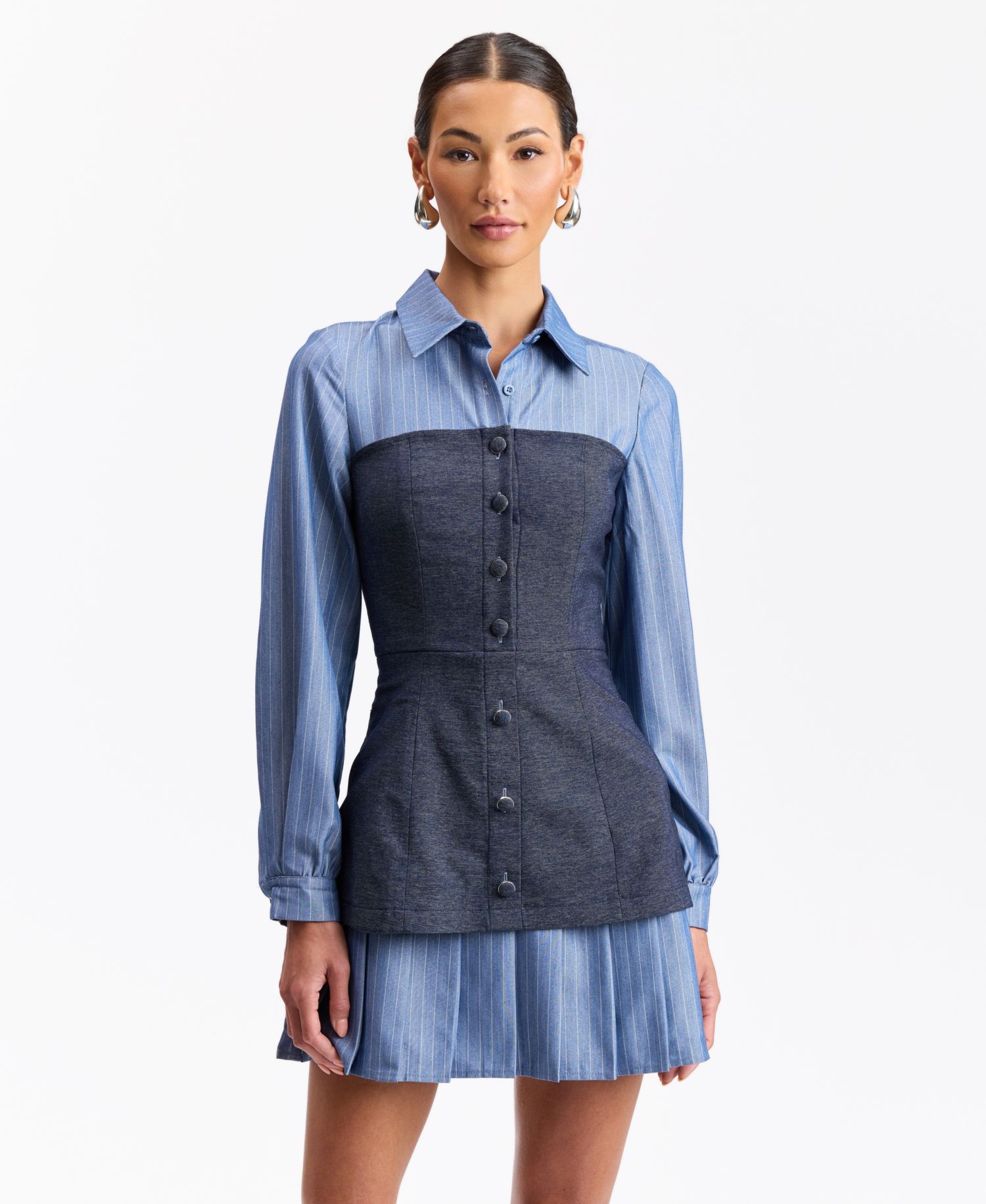 Women's Long-Sleeve Twofer Collared Mini Dress
