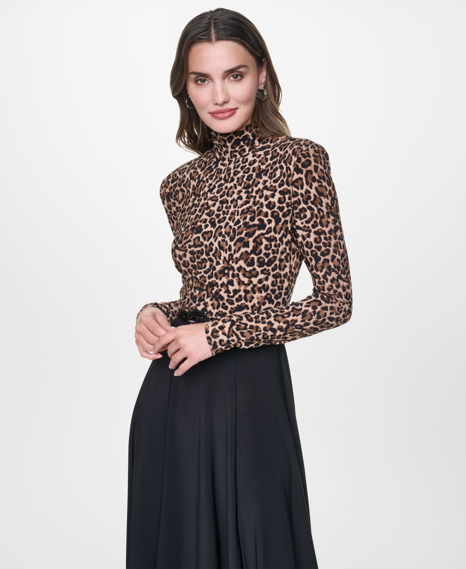 Women's Long-Sleeve Fit-and-Flare Mock-Neck Dress