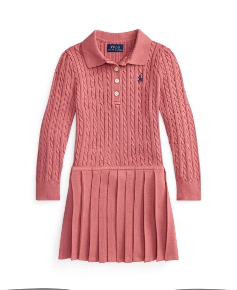 Платье Polo Ralph Lauren Drop-Waist Pleated Polo Sweater Dress для девочек, цвет: Розовый