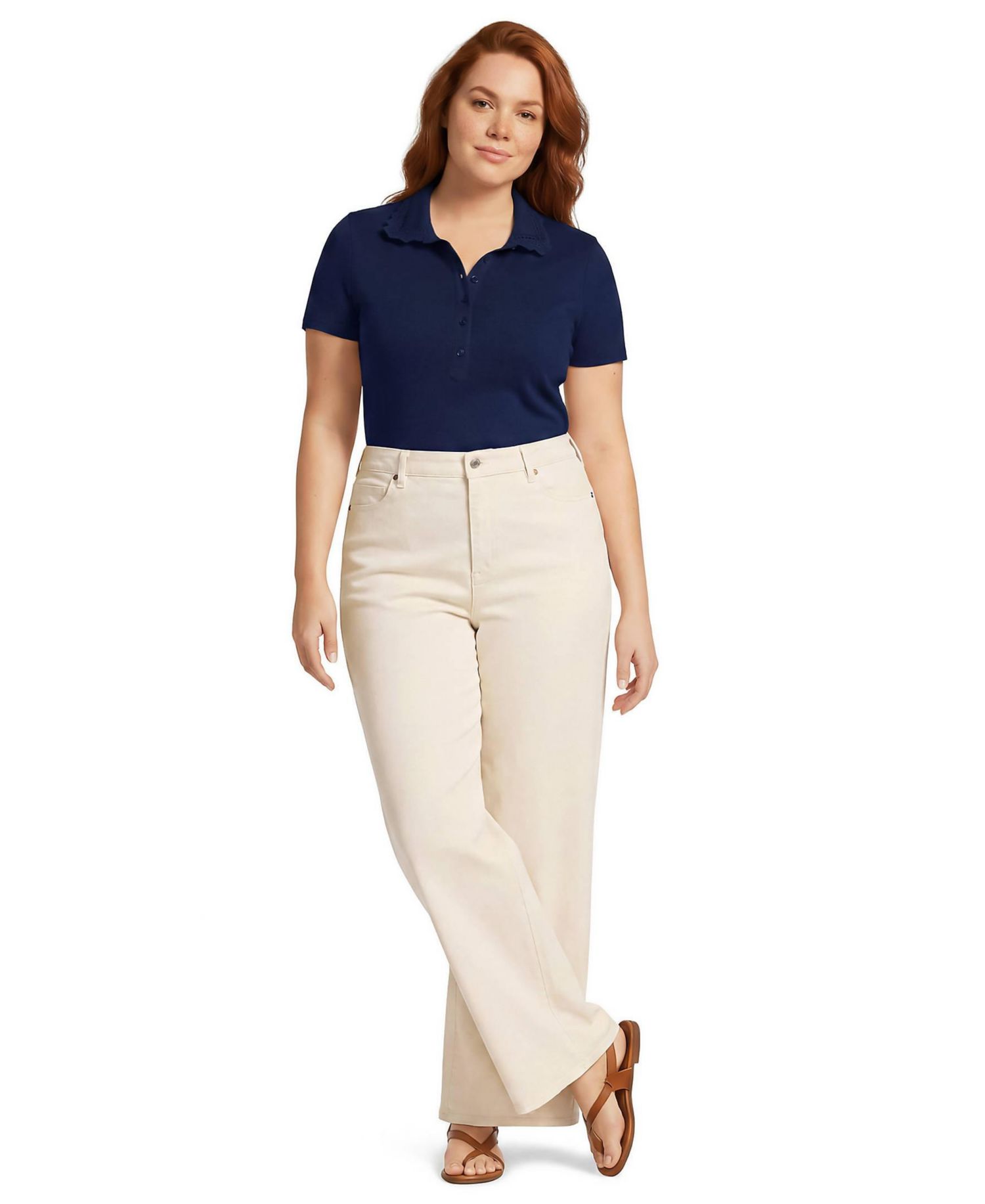 Plus Size Short Sleeve Micro Rib Woven Collar Polo