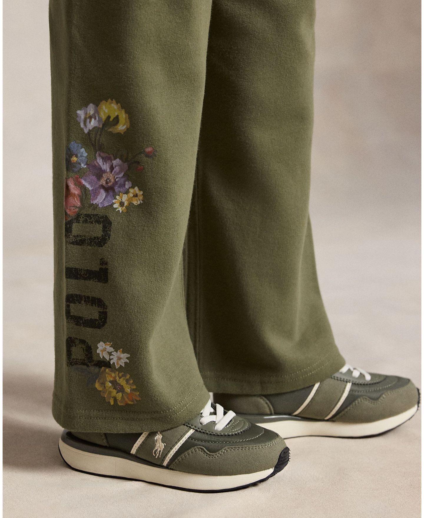 Брюки Polo Ralph Lauren Floral Wide-Leg Fleece Sweatpants для девочек, цвет: Оливковый — фото 3