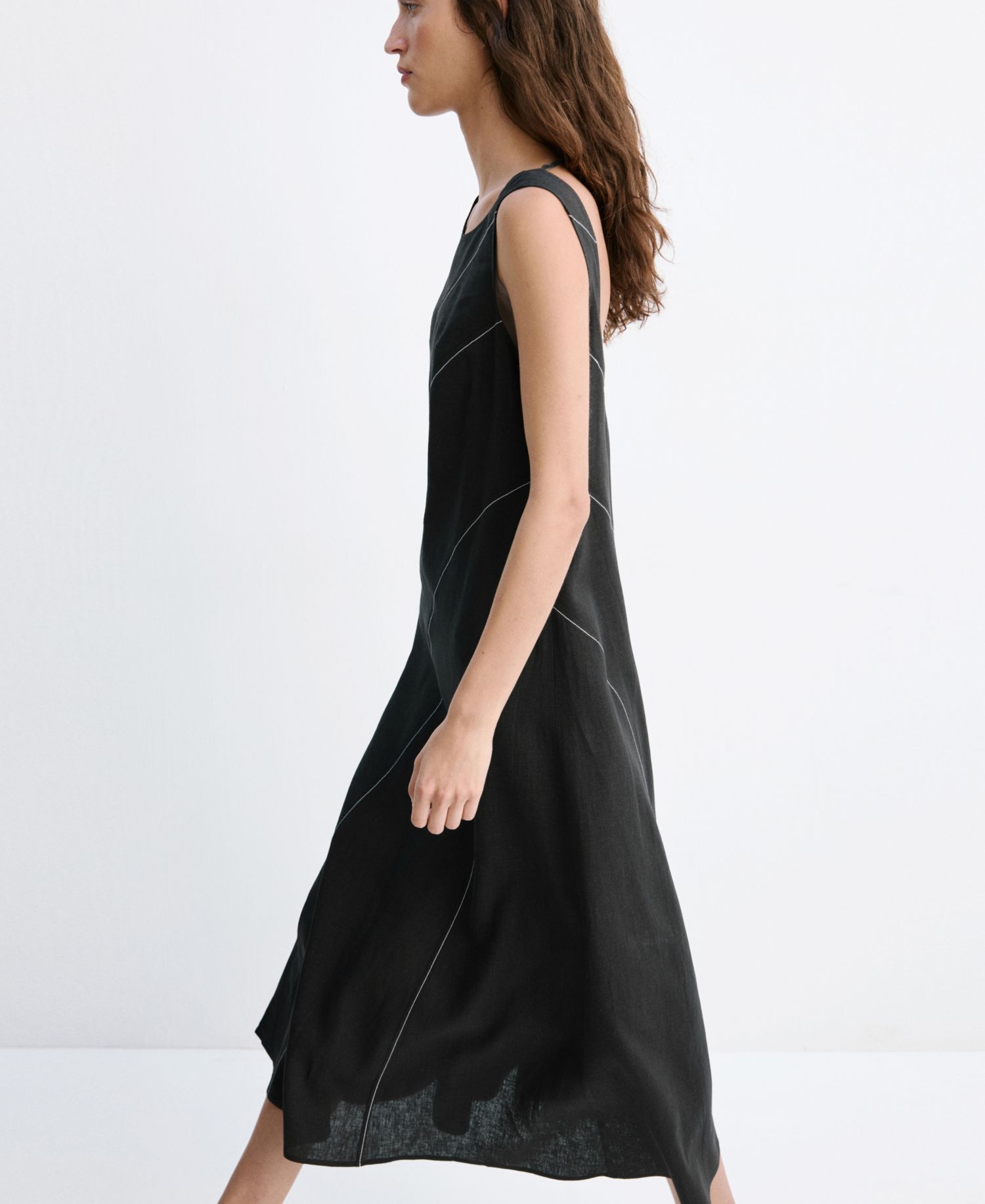 Women's A-Line Midi Linen-Blend Dress