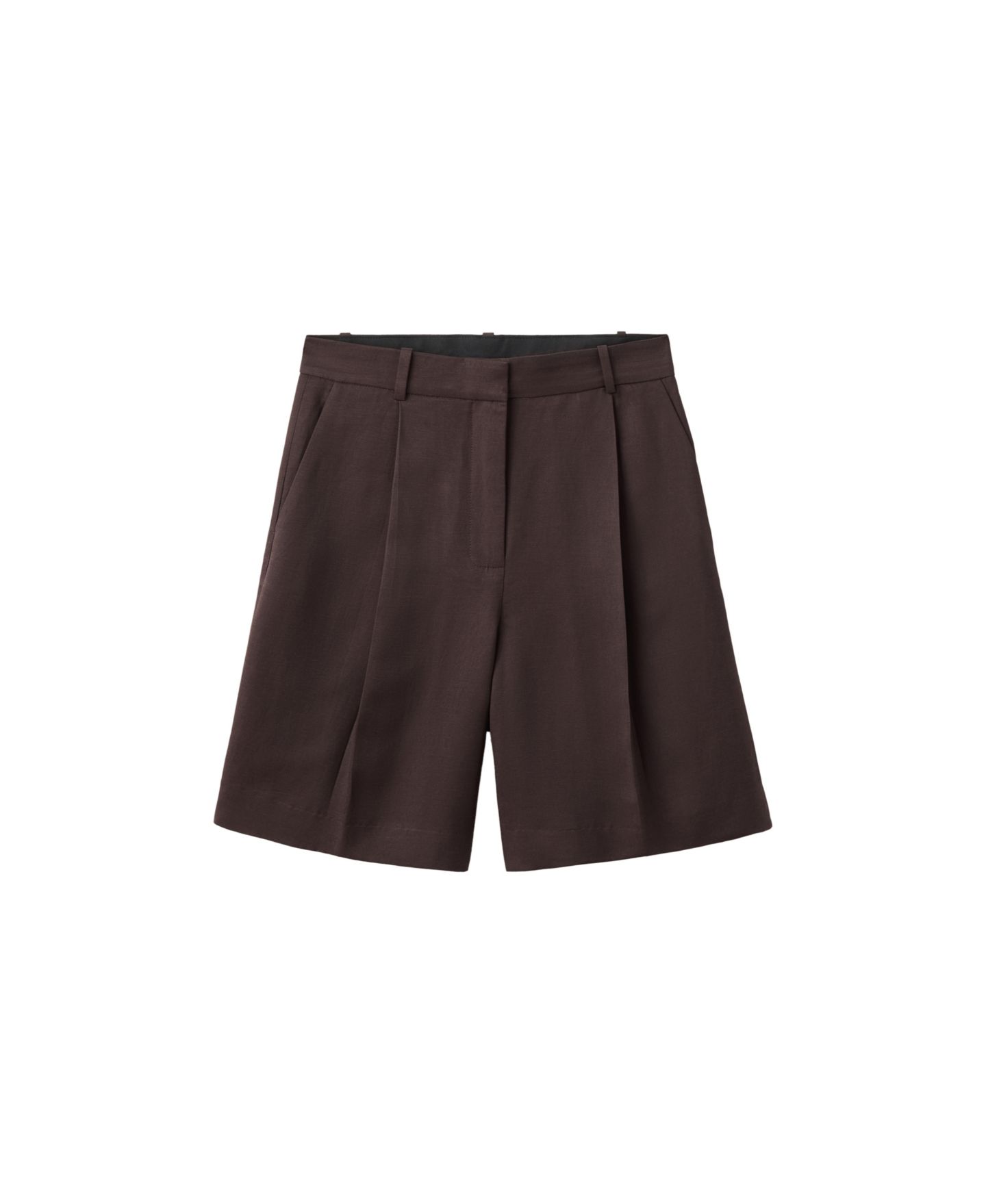 Женские шорты Mango Mid-Rise Pleated Bermuda Shorts, 7.87" Inseam, цвет: Шоколадный — фото 1