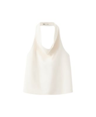 Women's Halter Open-Back Cotton-Linen Blend Top