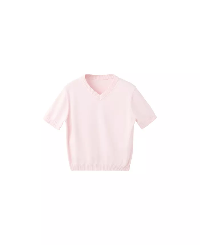 Women's V-Neck Short-Sleeve Ribbed Sweater - thumbnail 7