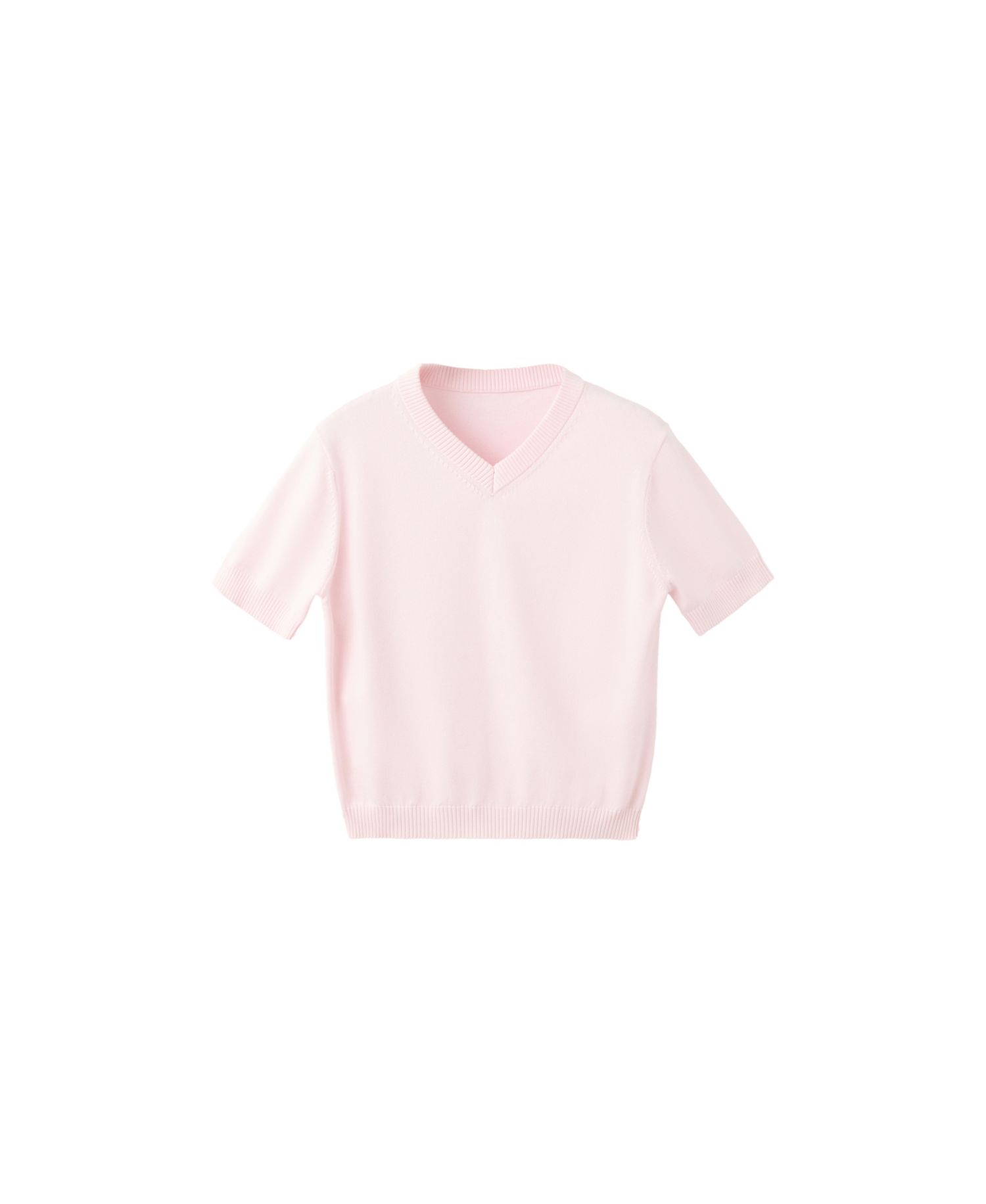 Women's V-Neck Short-Sleeve Ribbed Sweater