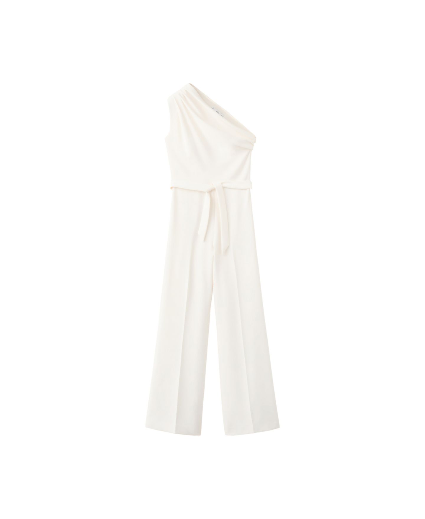 Женский комбинезон MANGO Asymmetric Wide-Leg Belted Jumpsuit, цвет: Молочный белый — фото 1