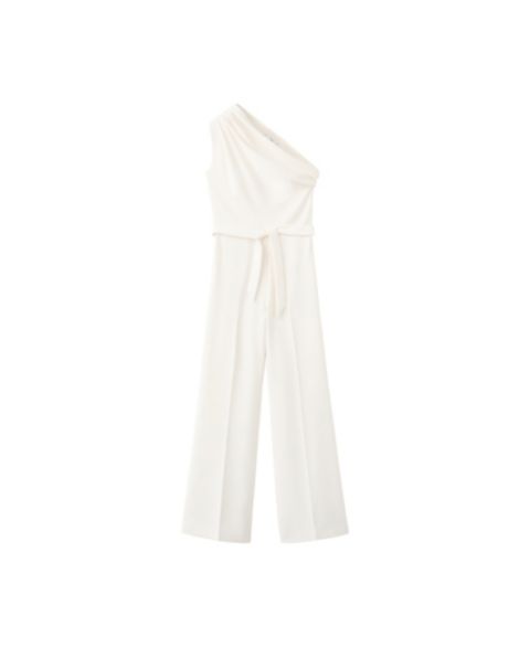 Женский комбинезон Mango Asymmetric Wide-Leg Belted Jumpsuit, цвет: Молочный белый
