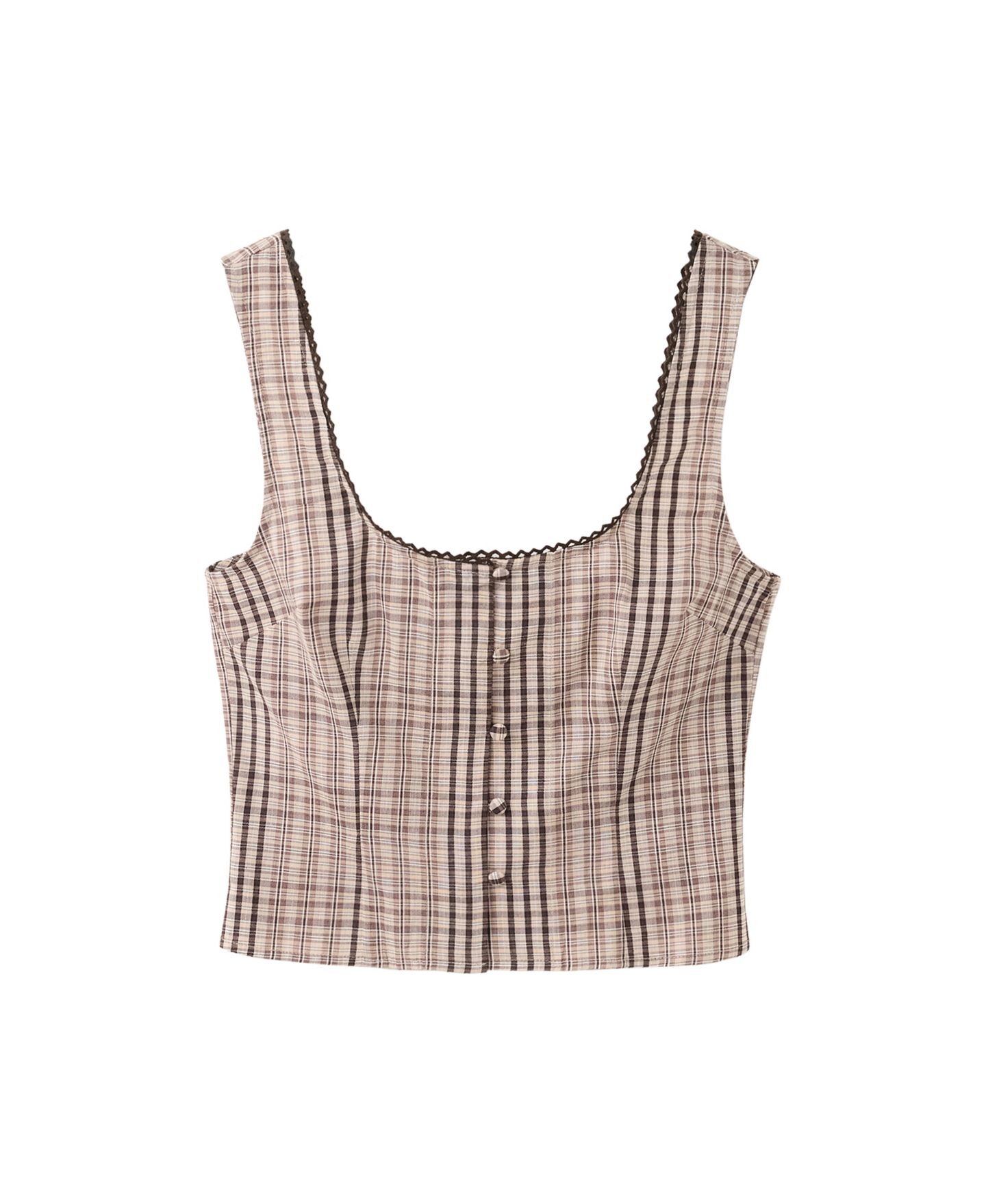 Женский топ Mango Plaid Square Neck Cropped Cotton-Blend, цвет: Коричневый — фото 1
