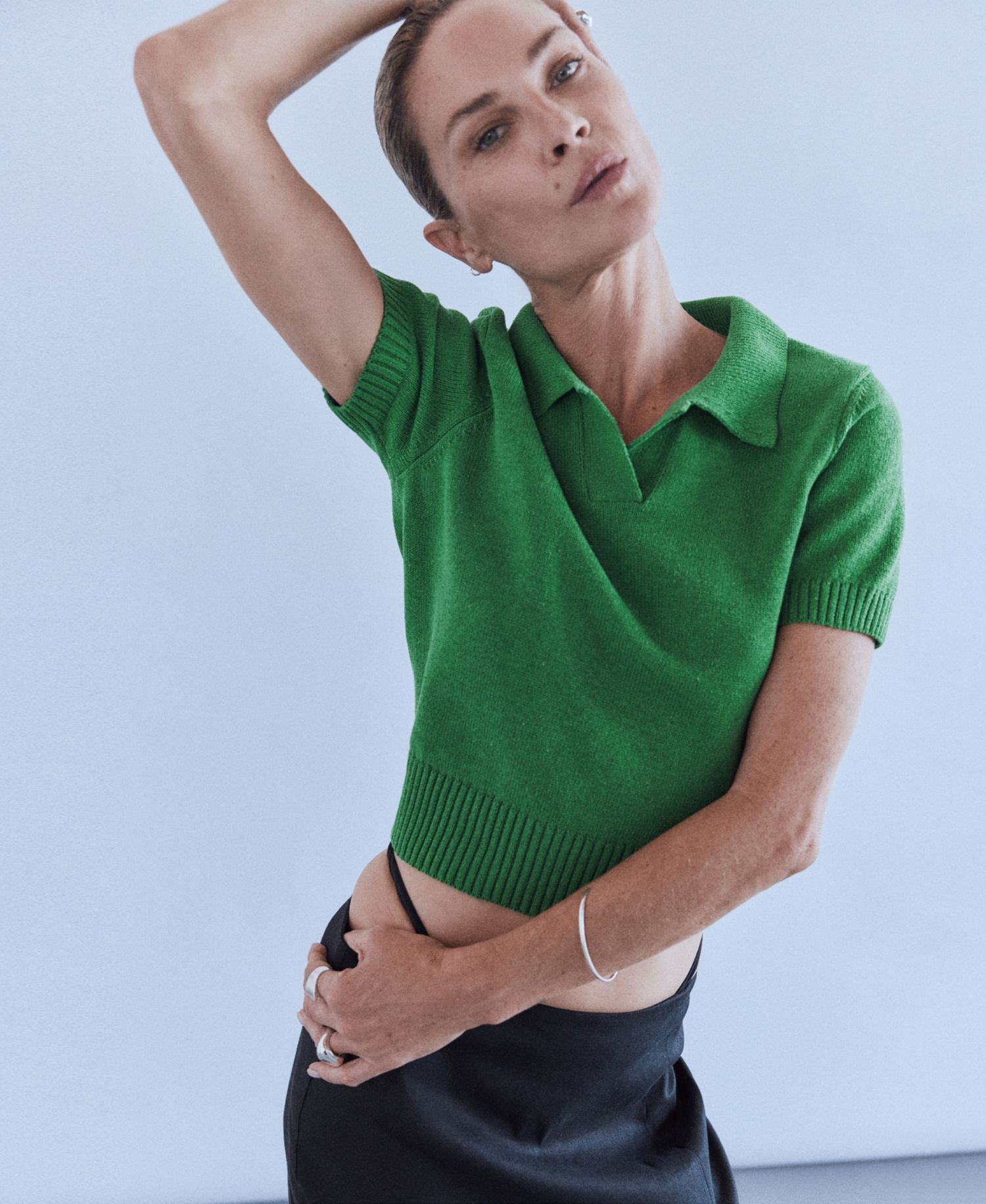 Women's Polo Cropped Short-Sleeve Sweater
