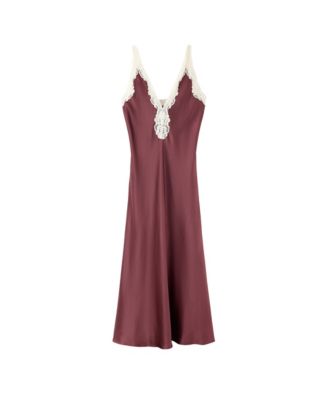 Women's Satin Lace A-Line V-Neck Slip Dress