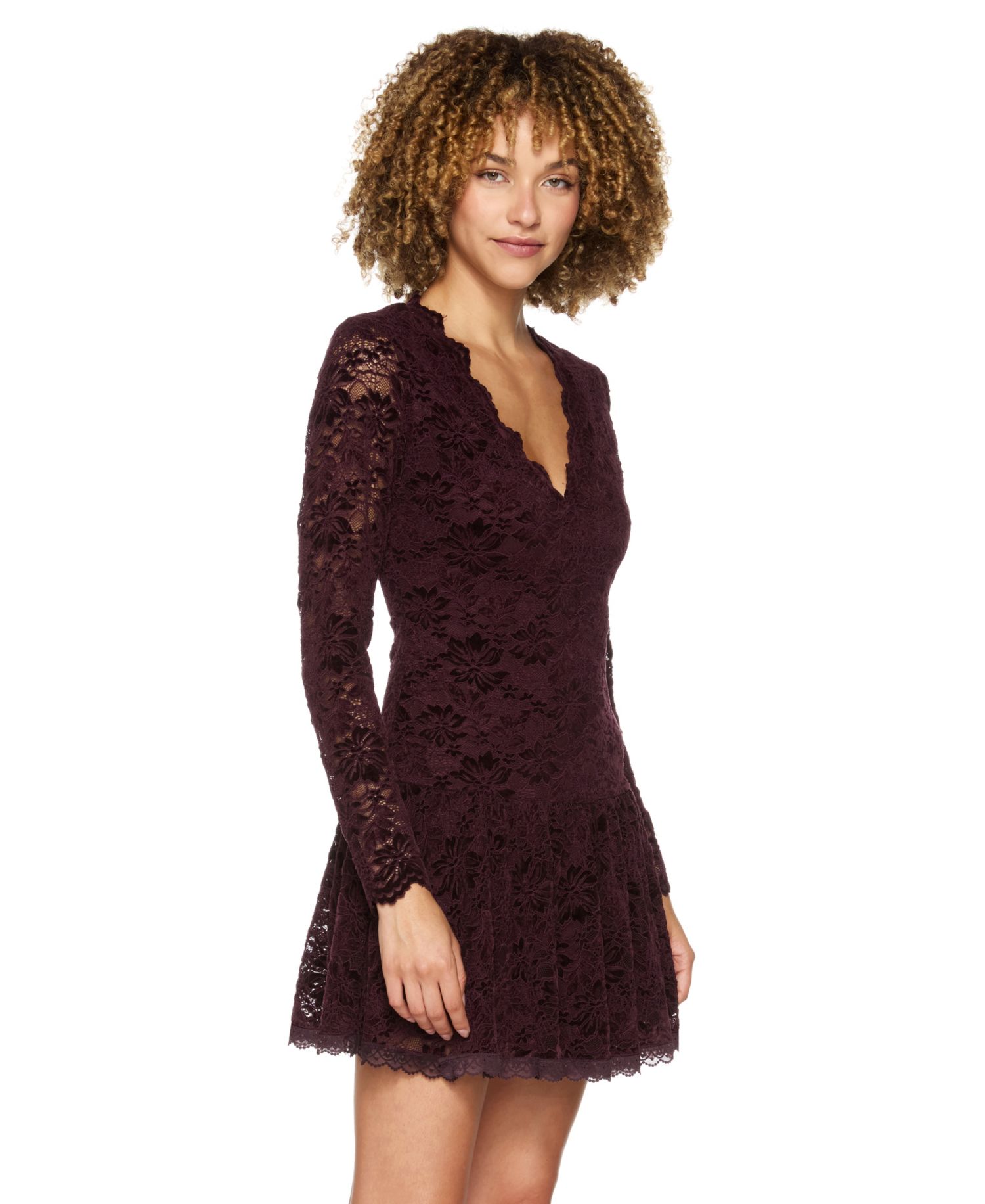 Juniors' A-Line Lace V-Neck Dress