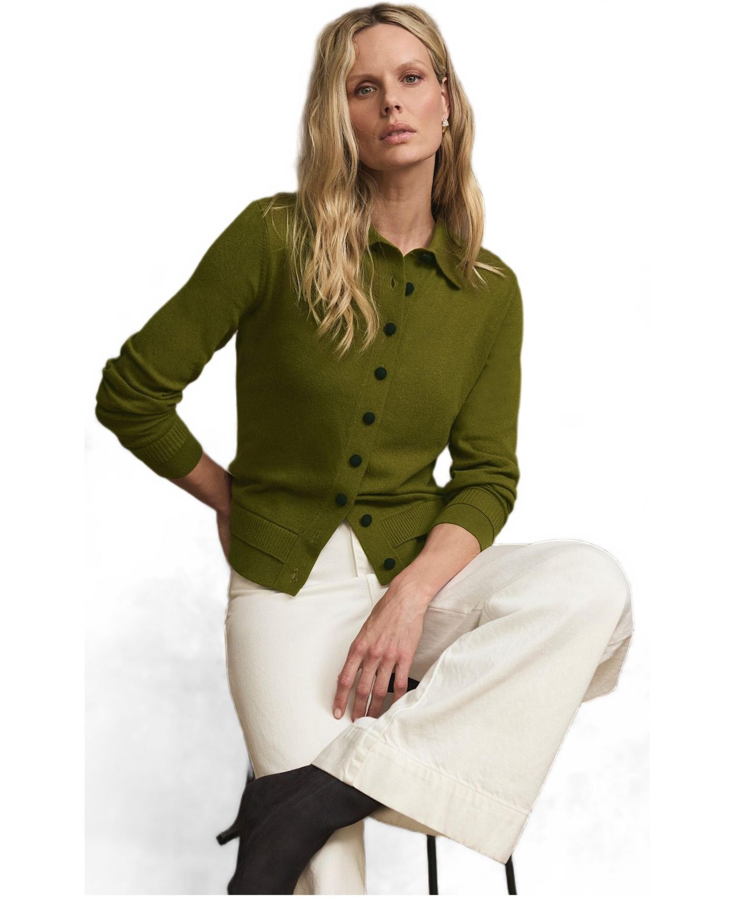 Women's Long-Sleeve Button-Front Ribbed-Cuff Knit Top