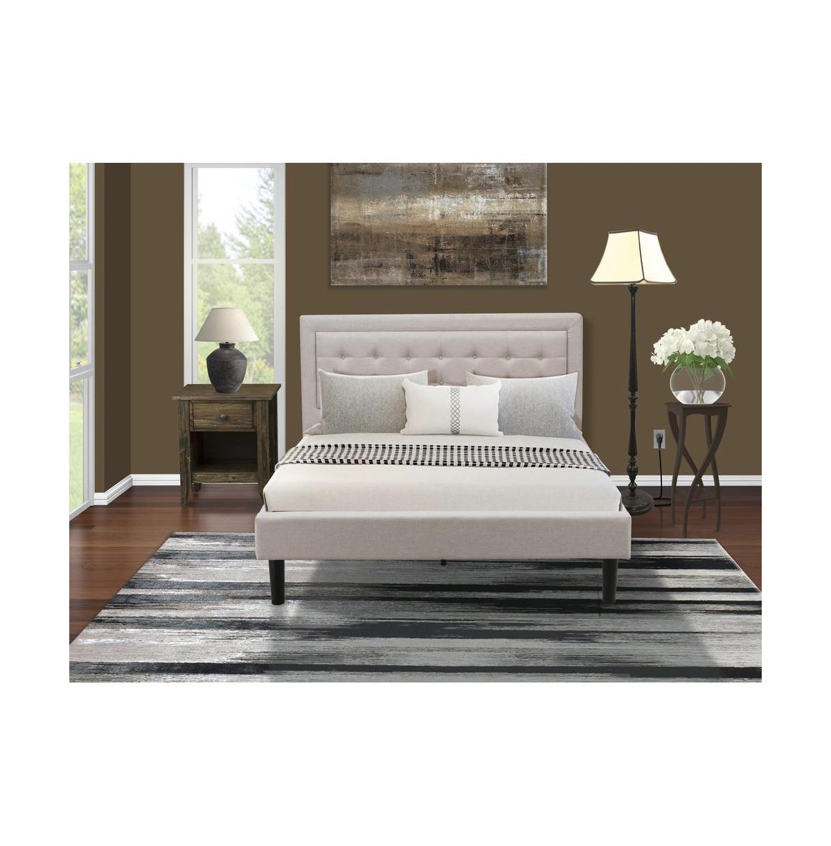 East West Furniture FN08Q-1GA0C 2-Piece Platform Queen Bed Set Furniture with 1 Queen Size Frame and a Mid Century Nightstand - Mist beige