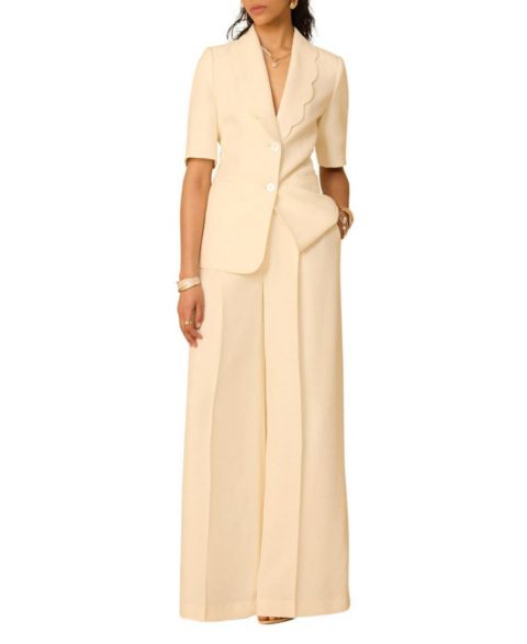 Женский пиджак Mint Velvet Scallop Short Sleeve Blazer, цвет: Кремовый