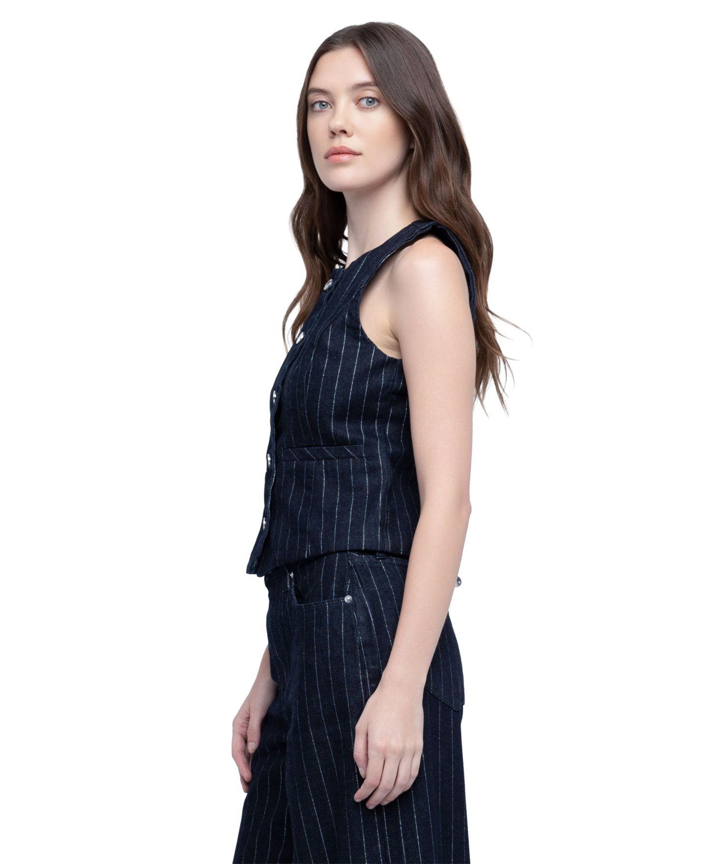 Женский жилет Blank NYC Pinstripe Crewneck Denim, цвет: Steal The — фото 3