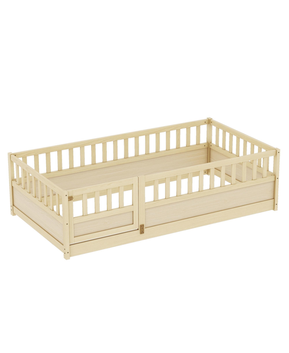 Slickblue Twin Size Montessori Floor Bed with Door and High Safety Guardrails