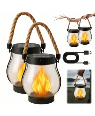 Solar Lantern Outdoor Lights Large Waterproof Flickering Flame Solar Lantern for Yard Garden Patio Hanging Tabletop Decor (2 Pieces )