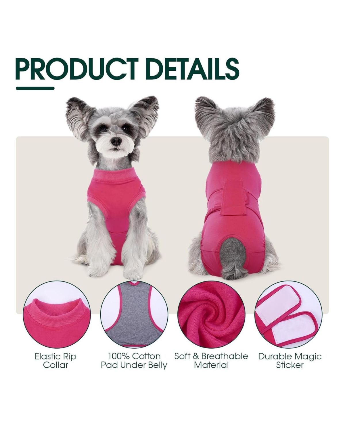 Cotton-Blend Post-Surgery Recovery Bodysuit Onesie for Dogs, E-Collar Alternative