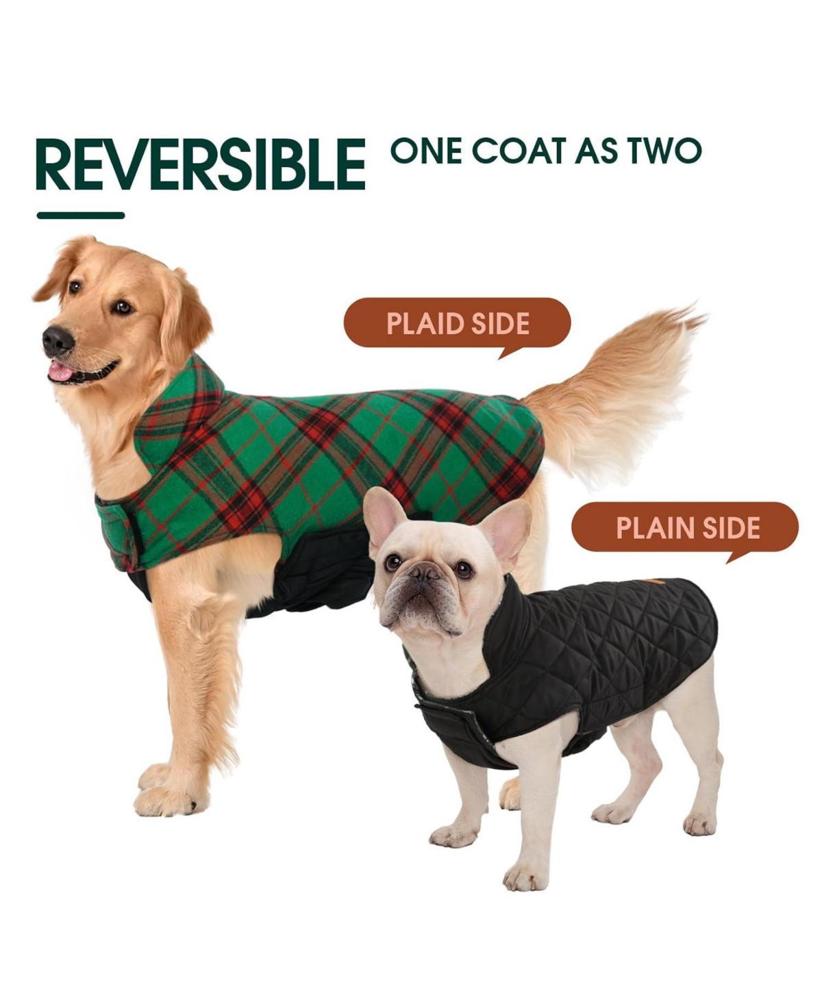 Reversible Waterproof Fleece-Lined Dog Jacket with Leash Access | Cold Weather Coat for Medium Dogs