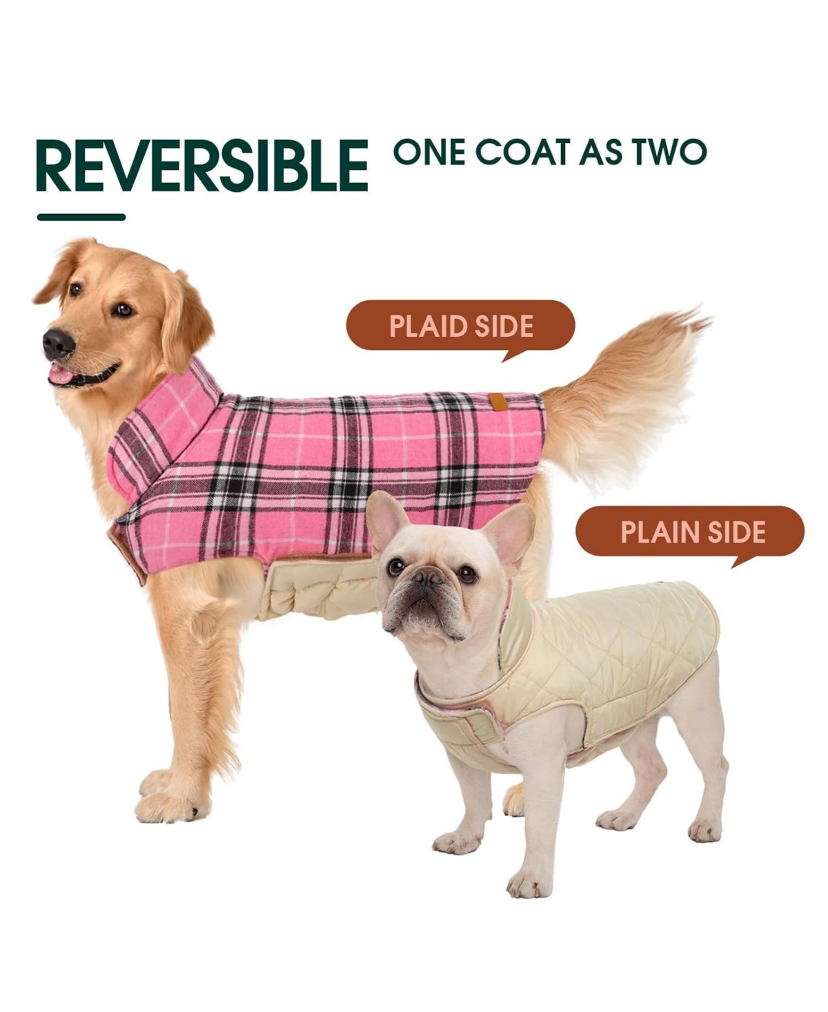 Reversible Waterproof Fleece-Lined Dog Jacket with Leash Access for Cold Weather