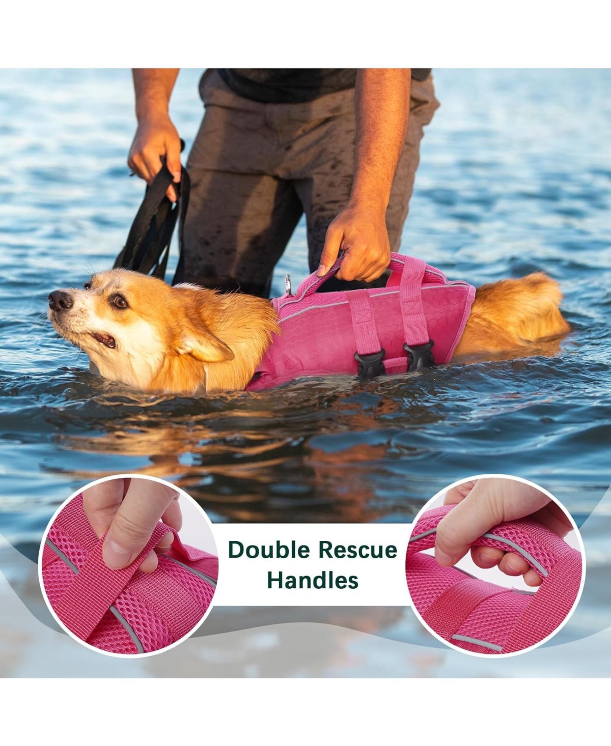 High-Flotation Ripstop Oxford Adjustable Dog Life Vest with Rescue Handle