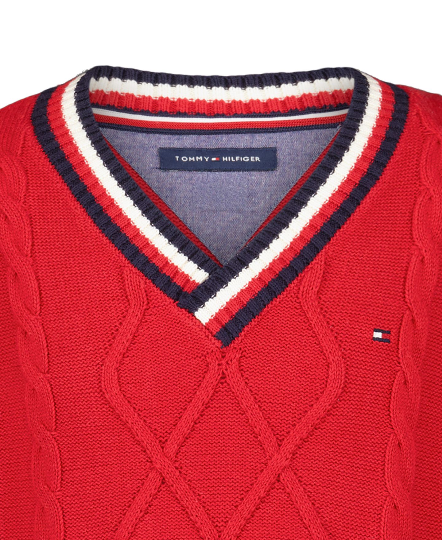 Жилет Tommy Hilfiger Cable V-Neck Sweater Vest для мальчиков, цвет: Алый шалфейный — фото 4