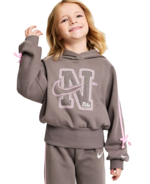 Худи Nike Bow-Detail Long-Sleeve Graphic для девочек, цвет: Серо-бежевый