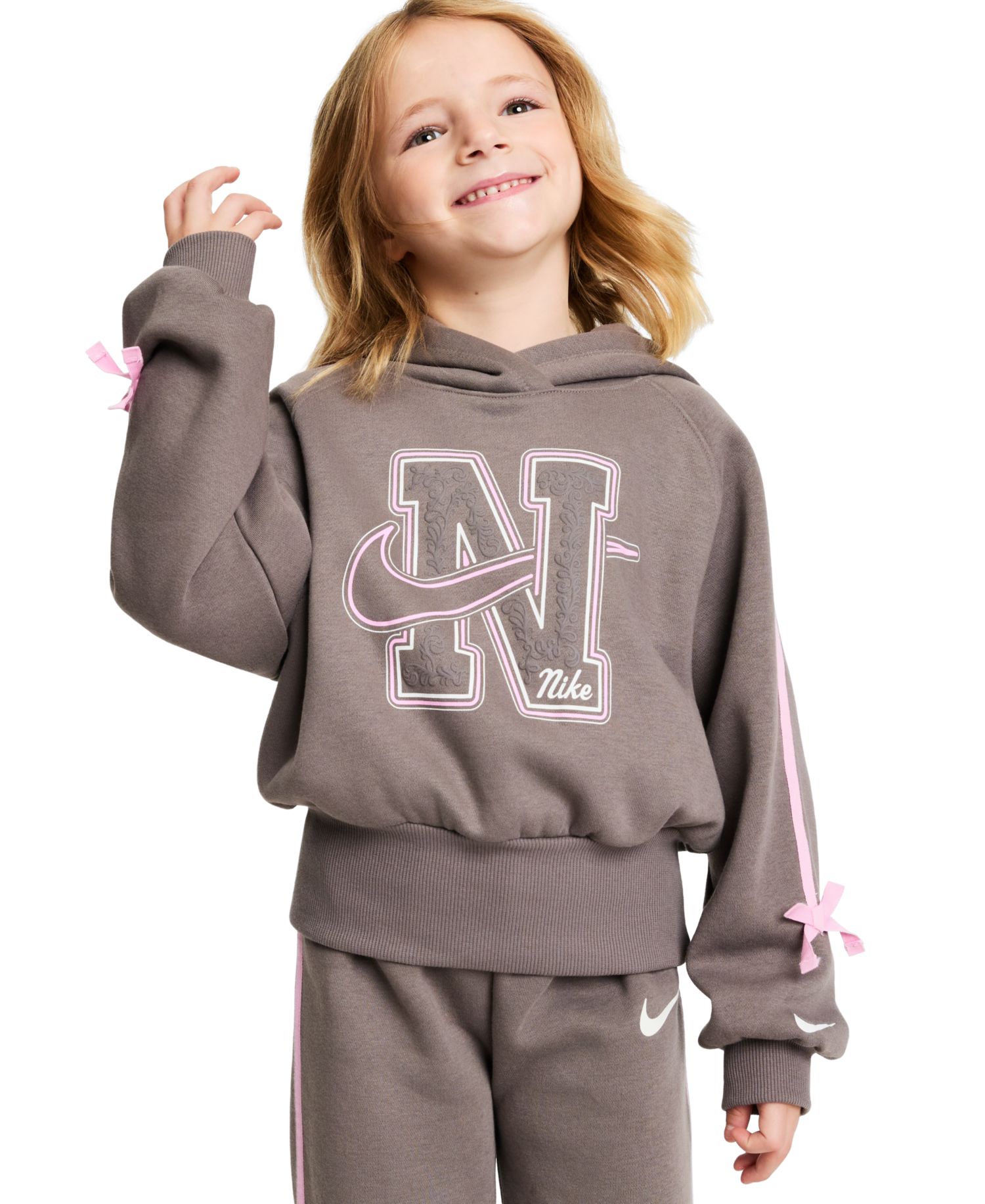 Girls' 4-6X Bow-Detail Long-Sleeve Graphic Hoodie