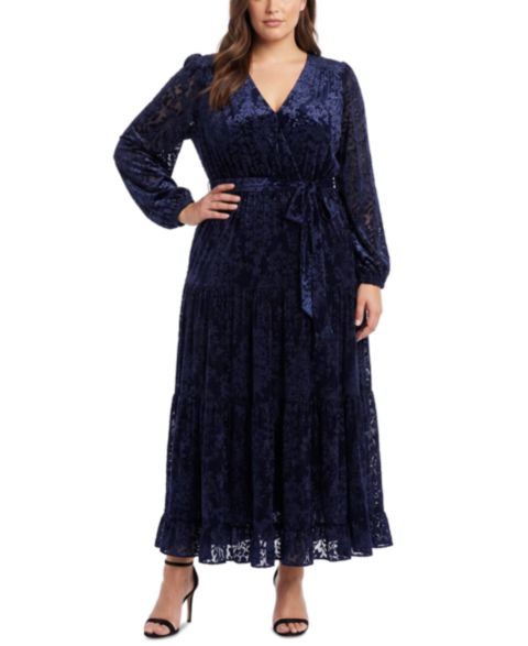 Женское платье Taylor Plus Size Floral Burnout Velvet Midi, цвет: Тёмно-синий