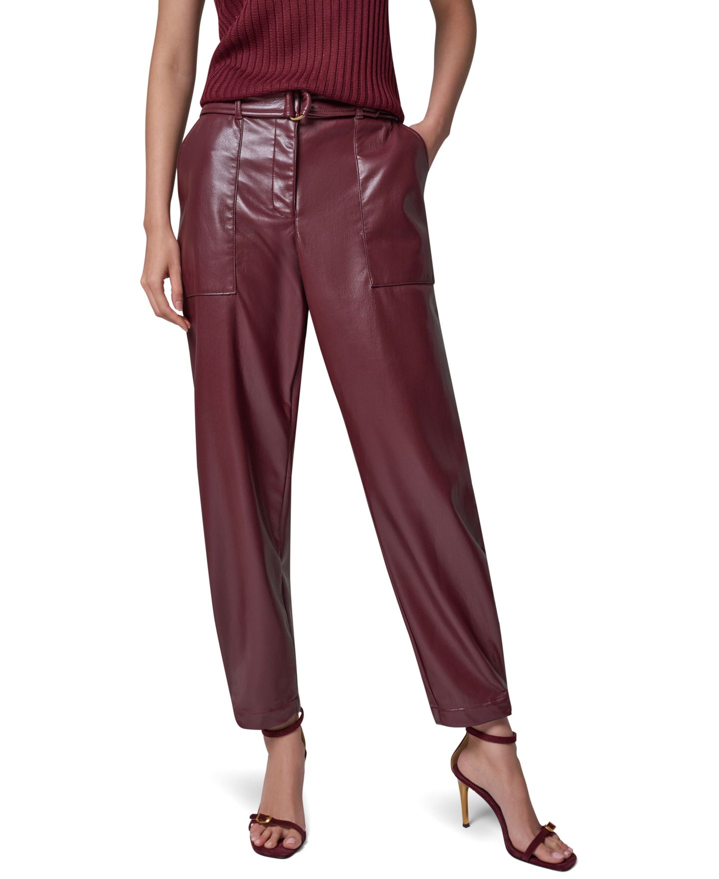 Женские брюки Donna Karan New York Cargo High-Rise Tapered-Leg Polyurethane, цвет: Чёрный вишнёвый — фото 1
