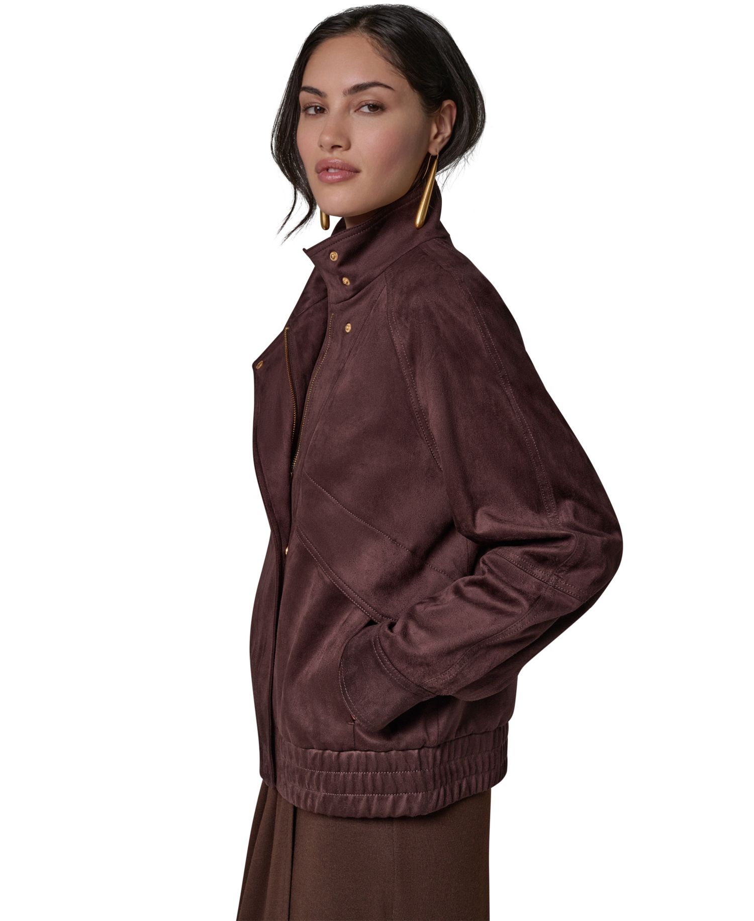 Women's Fitted Zip-Front Faux Suede Jacket
