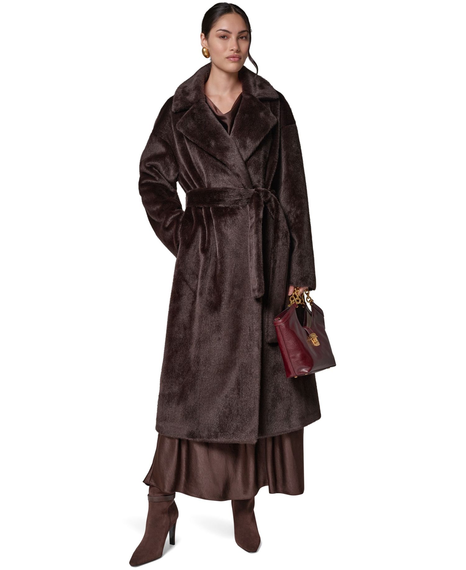 Women's Faux Fur Belted Coat