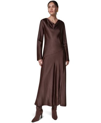 Women's Satin Cowl Neck A-Line Dress