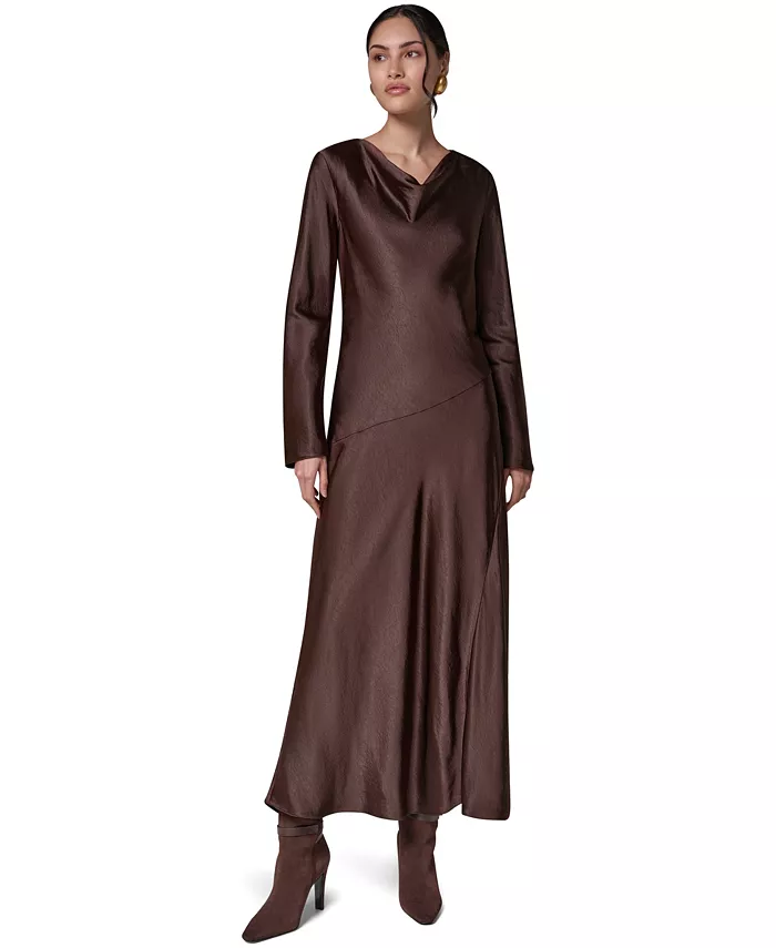 Women's Satin Cowl Neck A-Line Dress