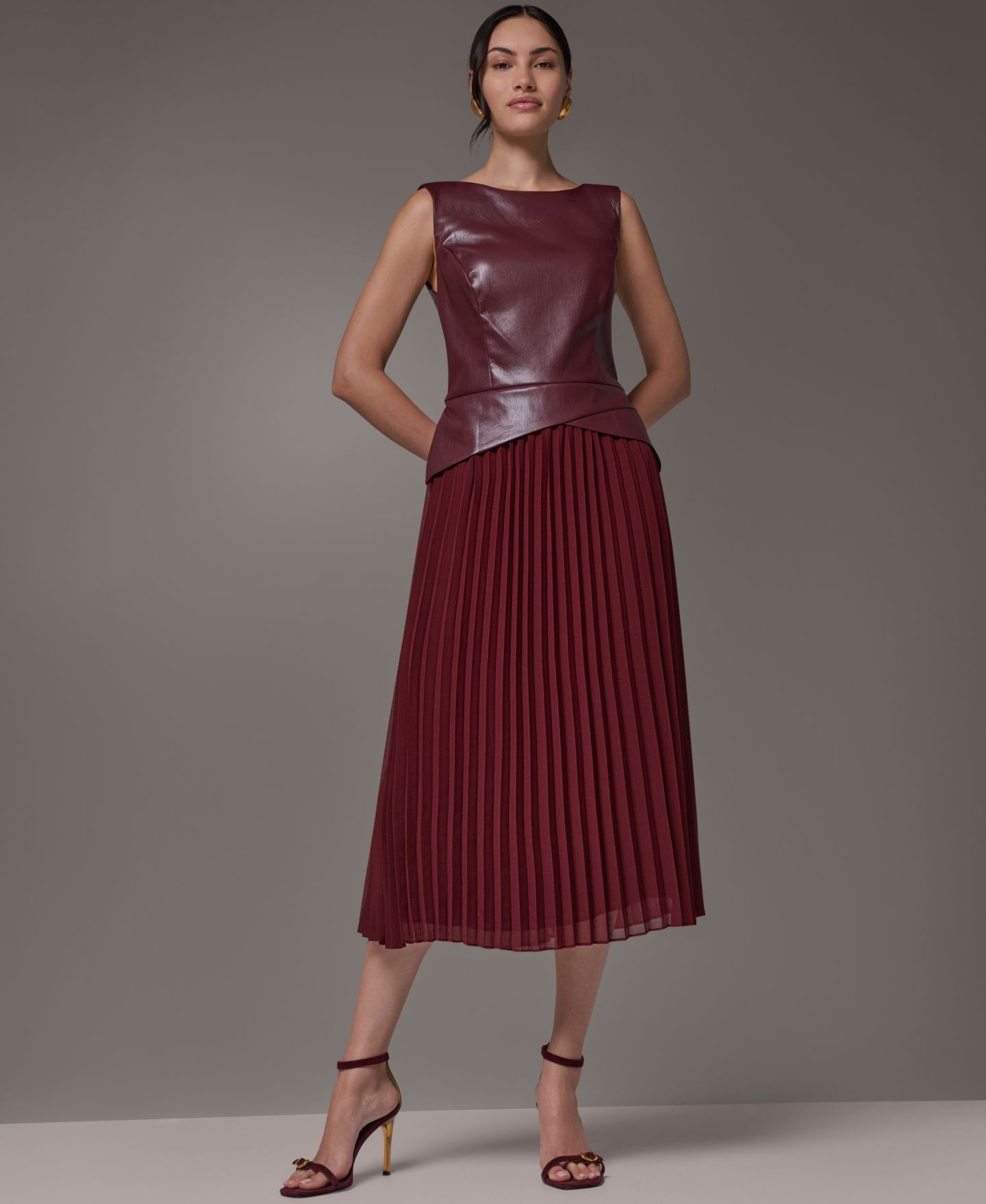 Женское платье Donna Karan New York A-Line Sleeveless Midi, цвет: Чёрный вишнёвый — фото 8