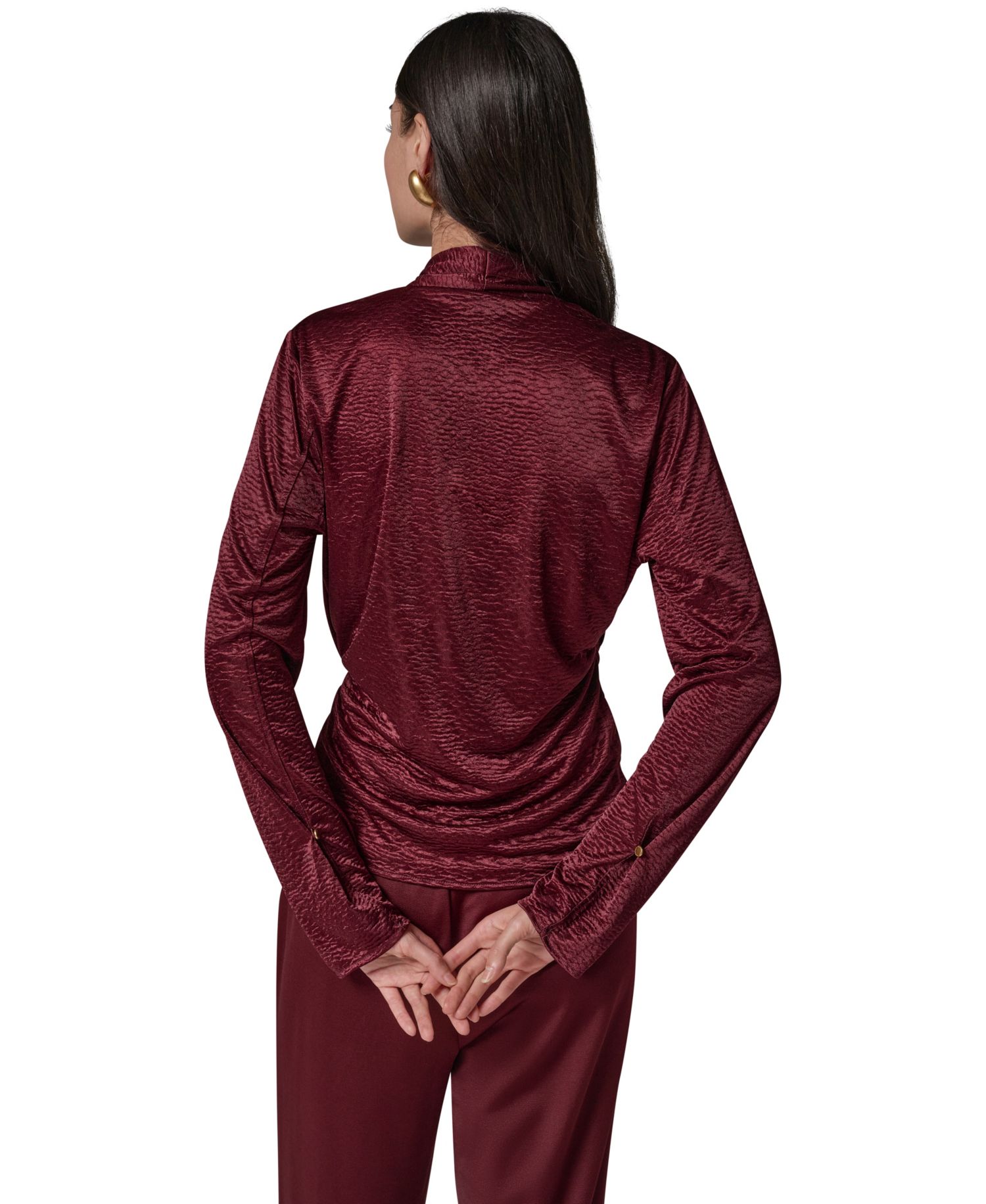 Women's Long-Sleeve Crinkled V-Neck Blouse