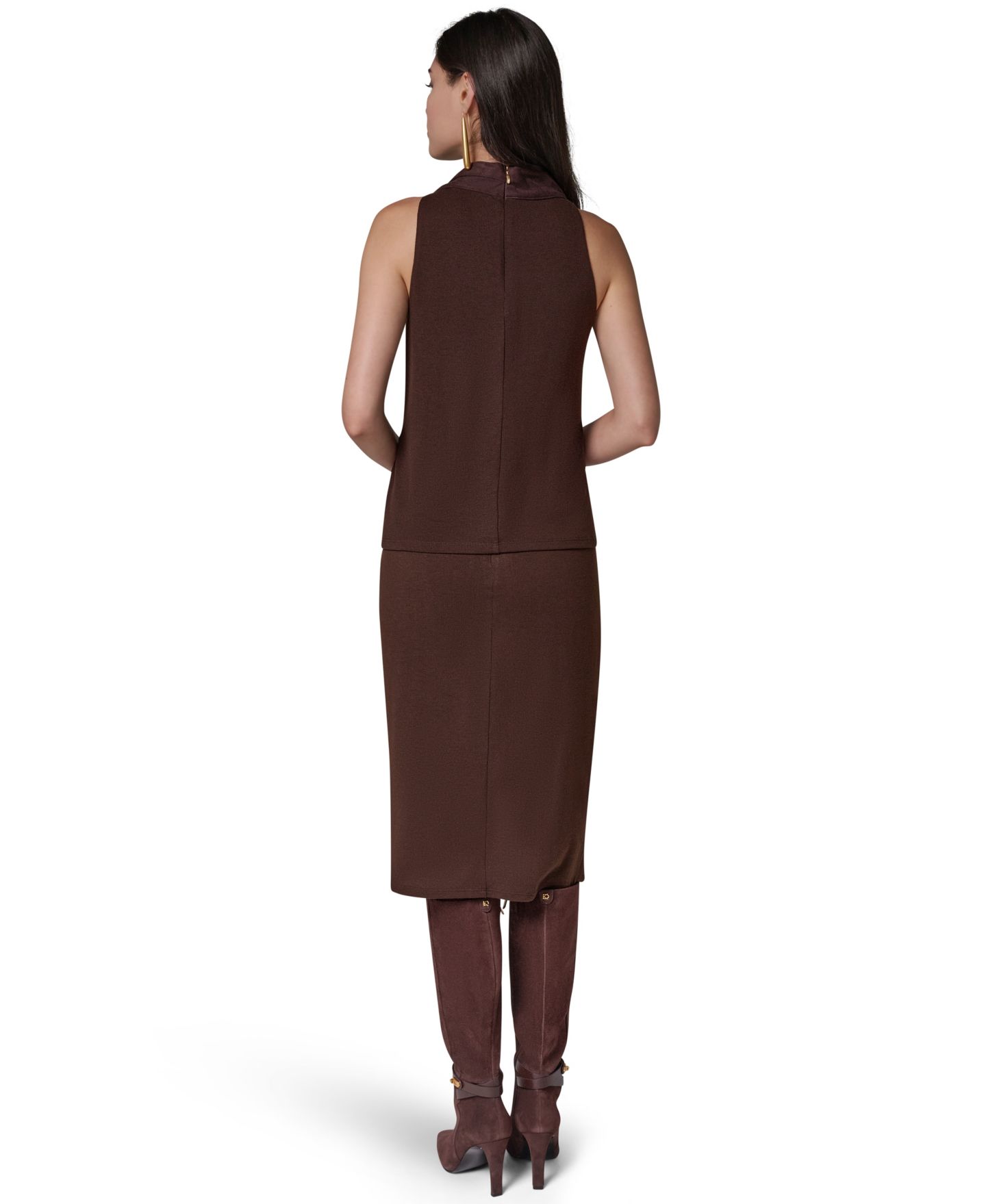Женская нарядная майка Donna Karan New York с воротником-хомутом, комбинированная, цвет: Тёмно-коричневый — фото 5
