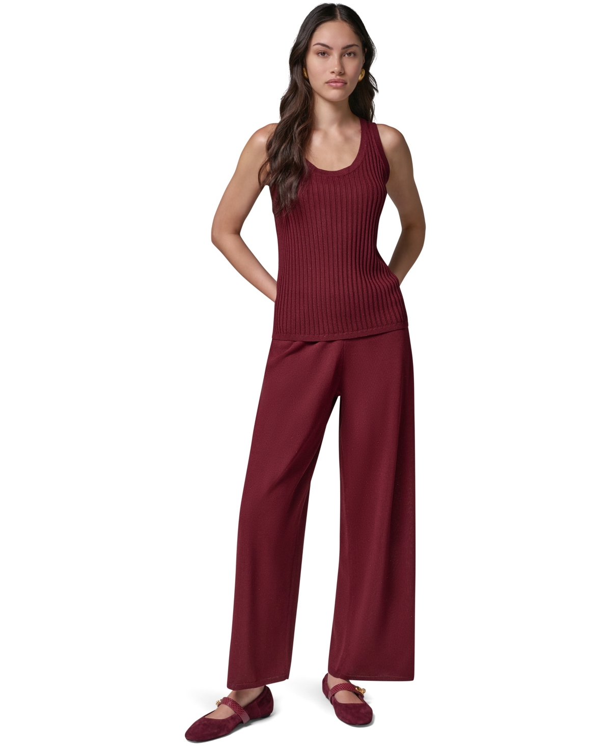 Donna Karan New York Women's Ribbed-Knit Open-Stitch Scoop Neck Tank