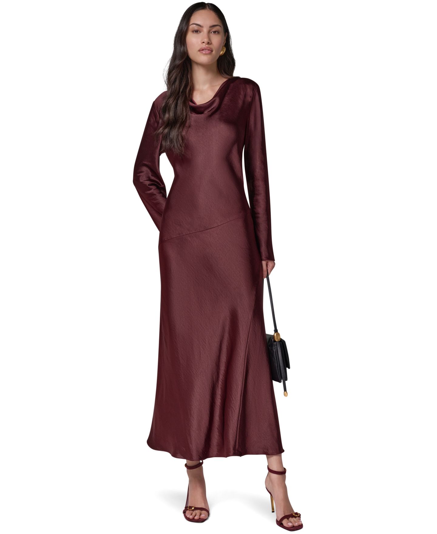 Женское платье Donna Karan New York Satin Cowl Neck A-Line, цвет: Чёрный вишнёвый — фото 2