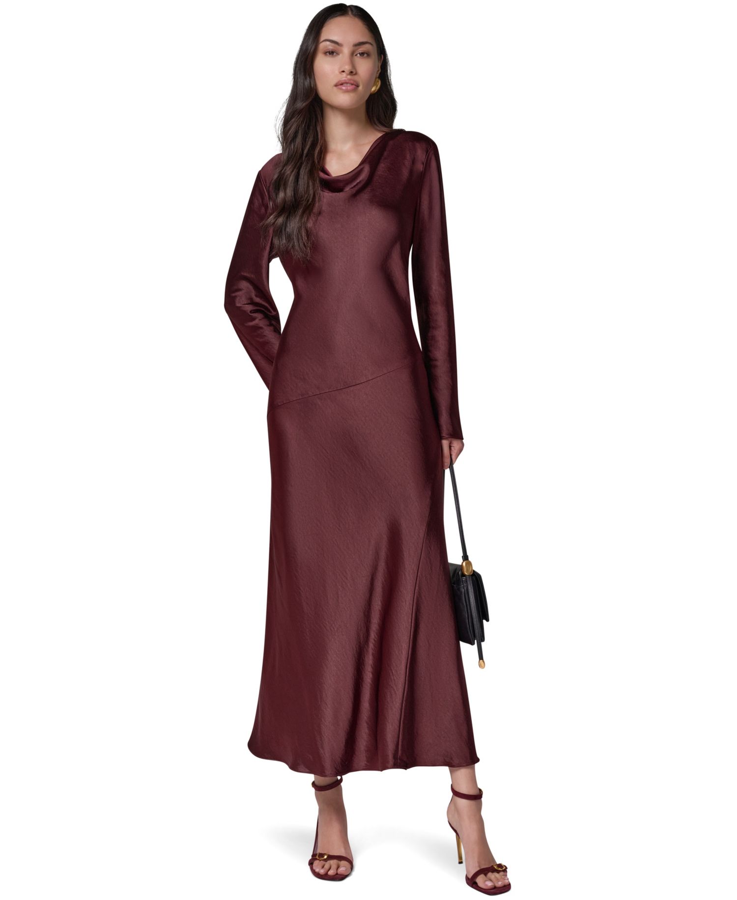 Women's Satin Cowl Neck A-Line Dress
