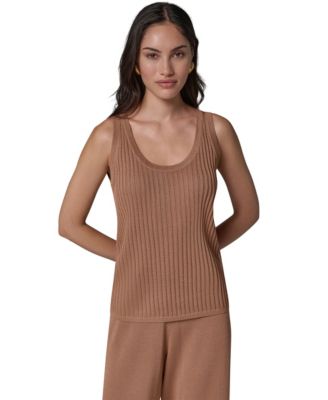 Women's Ribbed-Knit Open-Stitch Scoop Neck Tank