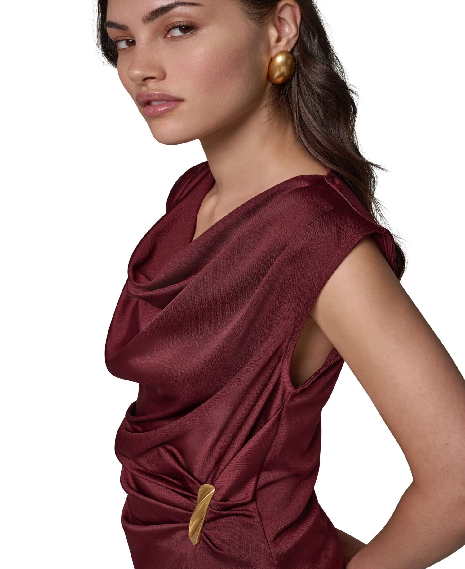 Women's Cowl Neck Draped Sleeveless Blouse