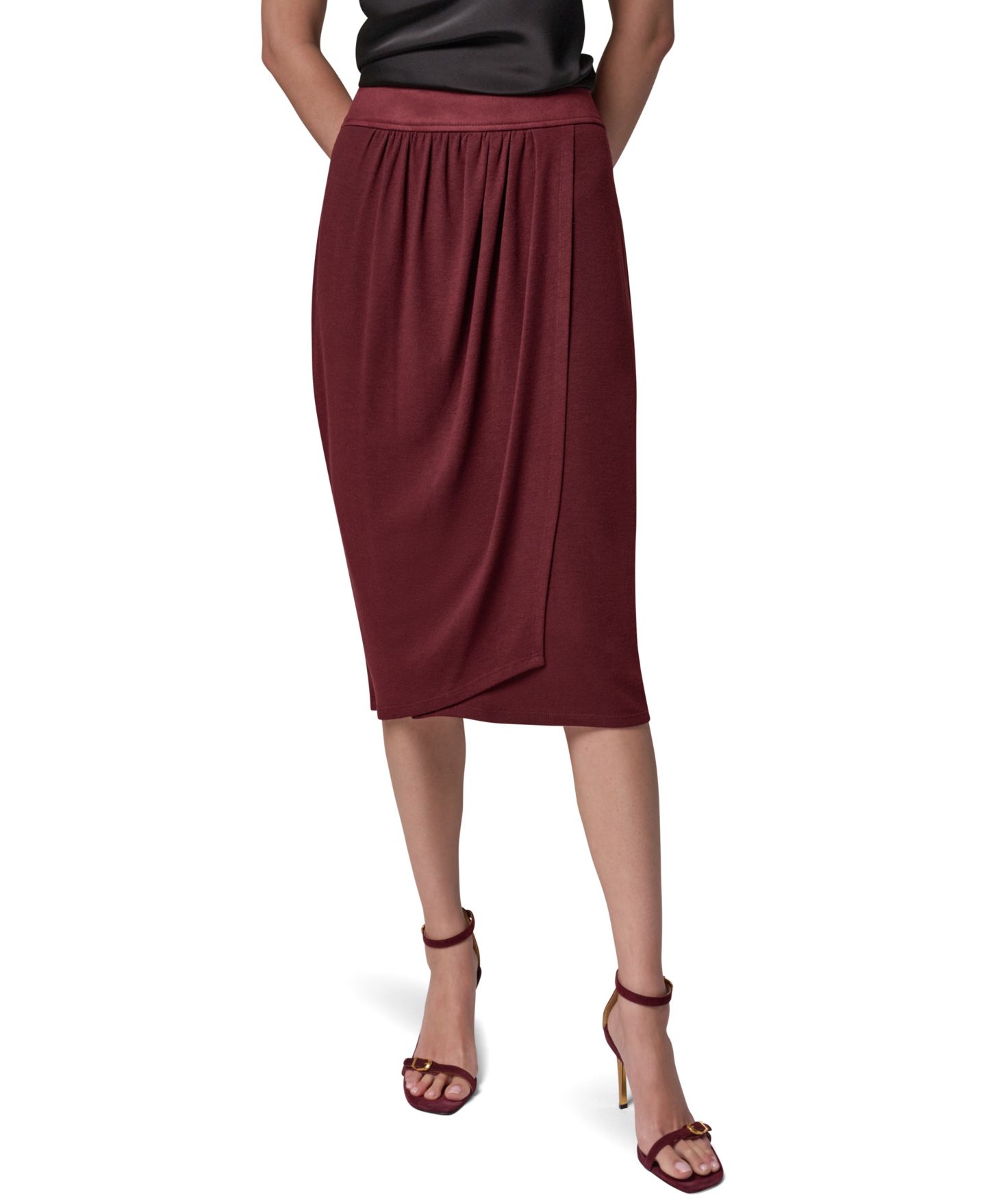Женская юбка Donna Karan New York High-Waisted Midi Wrap, цвет: Чёрный вишнёвый — фото 1