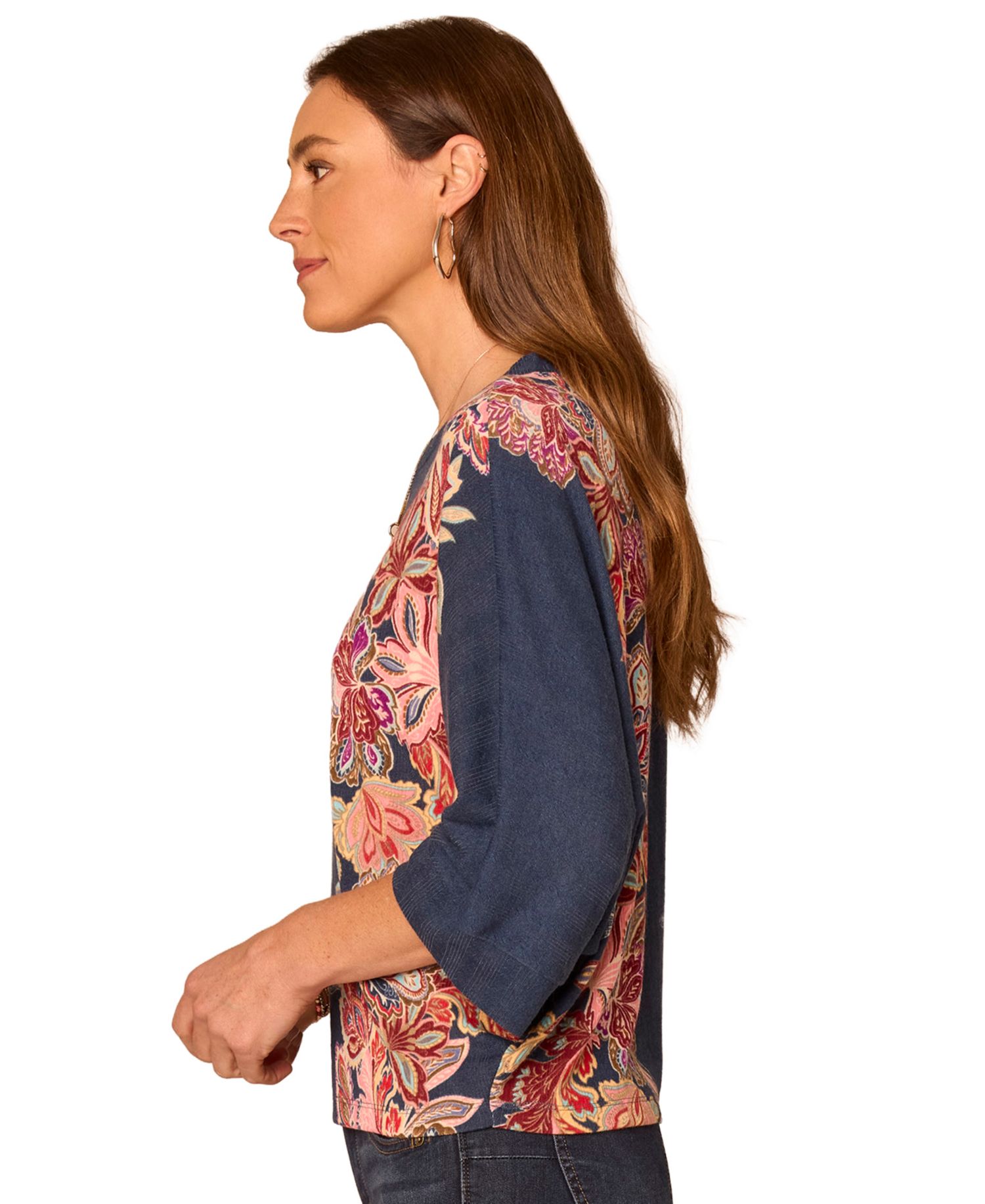 Women's Floral-Print 3/4 Dolman Sleeve Scoop Neck Blouse