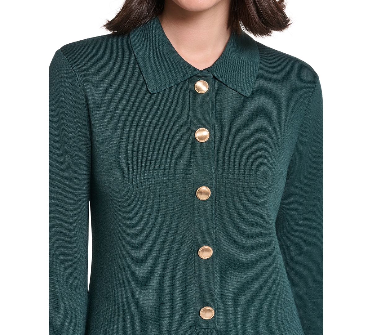 Jessica Howard Petite Long-Sleeve Button-Front Shift Sweater Dress