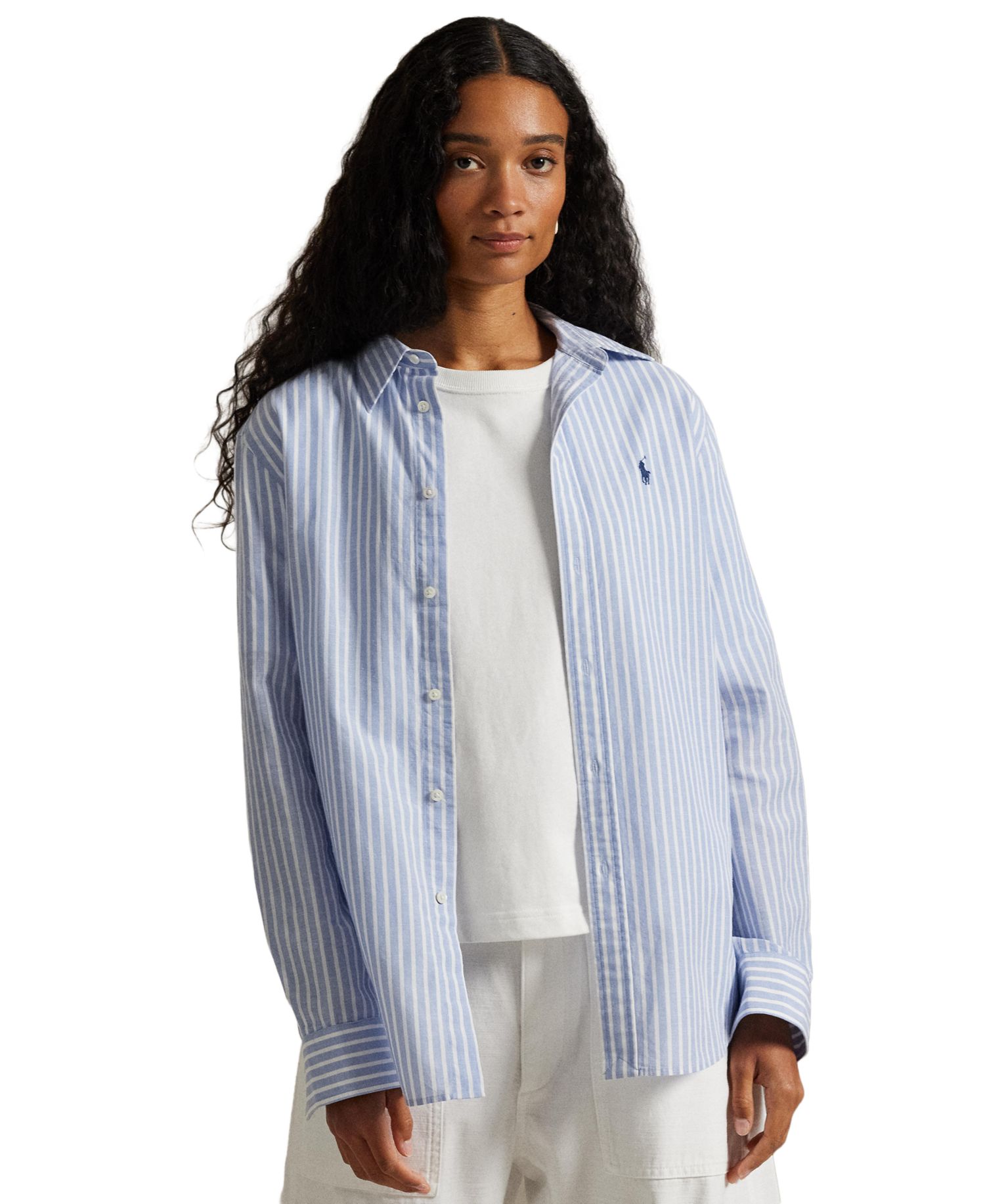 Women's Striped Long-Sleeve Button-Front Shirt